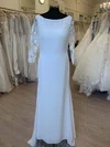 Sheath/Column Scoop Neck Chiffon Floor-length Wedding Dress With Lace #Milly00028294