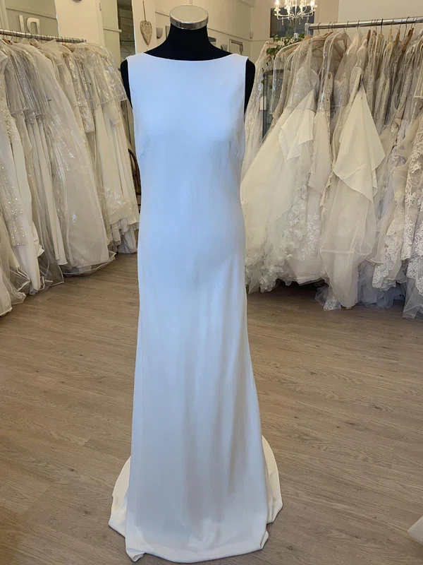 Sheath/Column Scoop Neck Chiffon Sweep Train Wedding Dress #Milly00028298
