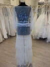 A-line Scoop Neck Glitter Floor-length Wedding Dress With Tiered #Milly00028300