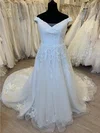 Ball Gown/Princess Off-the-shoulder Glitter Court Train Wedding Dress With Appliques Lace #Milly00028301