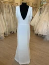 Sheath/Column V-neck Stretch Crepe Sweep Train Wedding Dress #Milly00028309