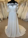 A-line Off-the-shoulder Satin Chiffon Sweep Train Wedding Dress With Appliques Lace #Milly00028314