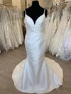 Sheath/Column V-neck Satin Sweep Train Wedding Dress With Ruched #Milly00028318