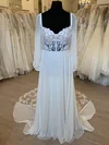 A-line Sweetheart Chiffon Court Train Wedding Dress With Appliques Lace #Milly00028319