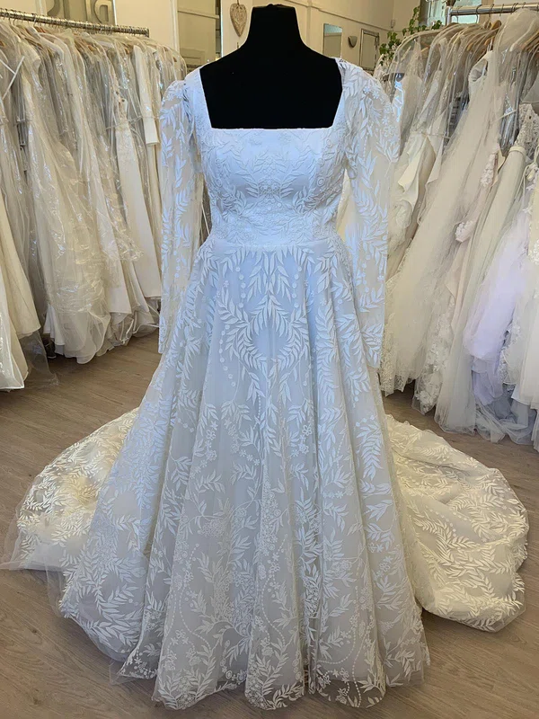Ball Gown/Princess Square Neckline Lace Court Train Wedding Dress With Ruched #Milly00028322