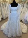 Ball Gown/Princess Square Neckline Lace Court Train Wedding Dress With Ruched #Milly00028322