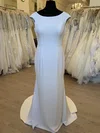 Sheath/Column Scoop Neck Stretch Crepe Sweep Train Wedding Dress With Appliques Lace #Milly00028323
