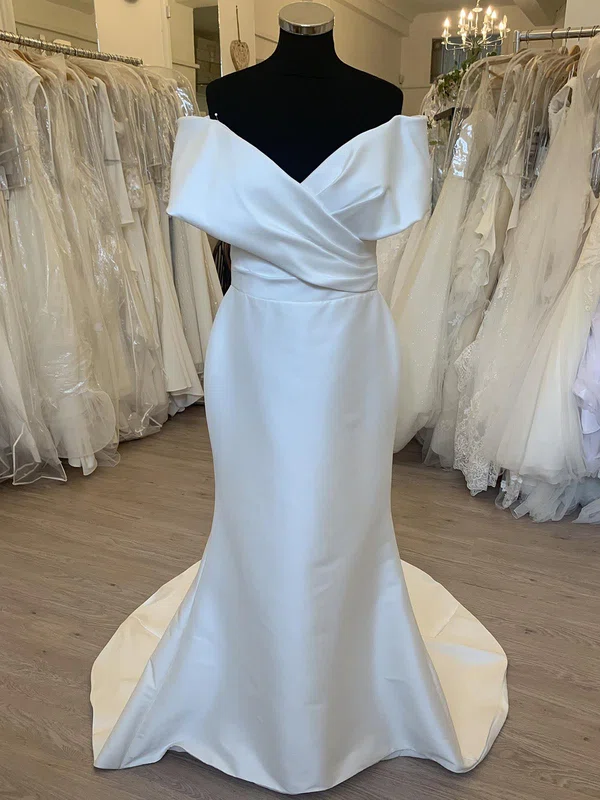Trumpet/Mermaid Off-the-shoulder Satin Sweep Train Wedding Dress #Milly00028325