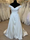 Ball Gown/Princess Off-the-shoulder Satin Sweep Train Wedding Dress With Ruched #Milly00028328