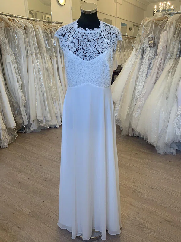 A-line Scoop Neck Chiffon Floor-length Wedding Dress With Appliques Lace #Milly00028331