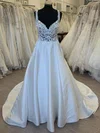 Ball Gown/Princess V-neck Satin Court Train Wedding Dress With Appliques Lace #Milly00028347