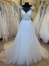 Ball Gown/Princess Illusion Lace Tulle Court Train Wedding Dress With Appliques Lace #Milly00028352