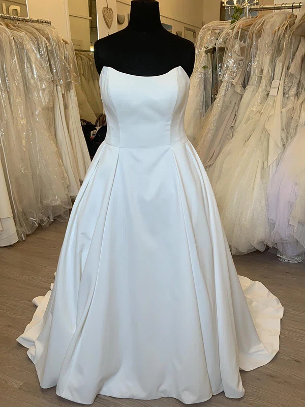 Ball Gown/Princess Straight Satin Sweep Train Wedding Dress With Ruched #Milly00028353