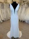 Sheath/Column V-neck Stretch Crepe Sweep Train Wedding Dress With Appliques Lace #Milly00028356
