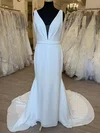 Sheath/Column V-neck Chiffon Court Train Wedding Dress #Milly00028364