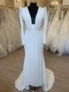 Sheath/Column V-neck Satin Chiffon Sweep Train Wedding Dress With Ruched #Milly00028365