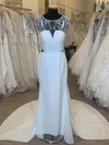 Sheath/Column Illusion Chiffon Court Train Wedding Dress With Pearl Detailing #Milly00028367