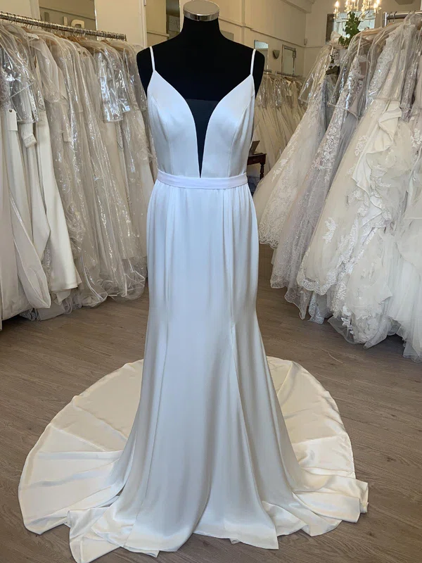 Trumpet/Mermaid V-neck Satin Court Train Wedding Dress #Milly00028368