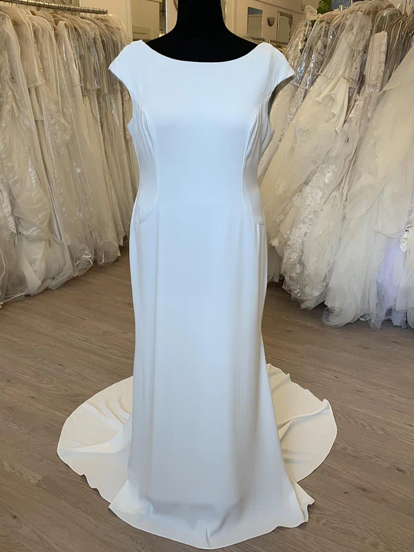 Sheath/Column Scoop Neck Satin Chiffon Sweep Train Wedding Dress #Milly00028372