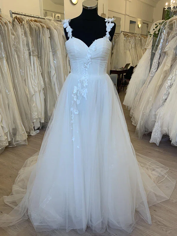 Ball Gown/Princess Sweetheart Glitter Court Train Wedding Dress With Flower(s) #Milly00028377