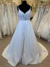 Ball Gown/Princess V-neck Satin Sweep Train Wedding Dress With Appliques Lace #Milly00028378