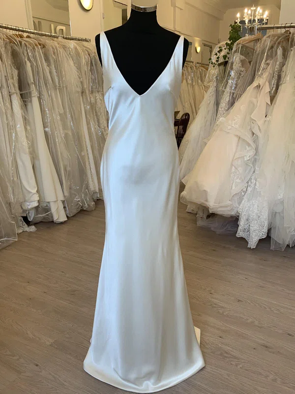 Sheath/Column V-neck Satin Floor-length Wedding Dress #Milly00028380