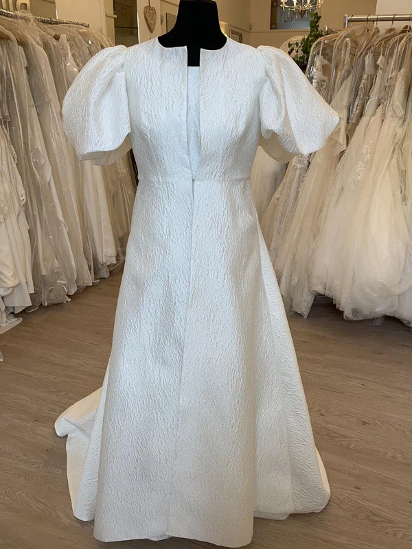 Ball Gown/Princess Scoop Neck Satin Sweep Train Wedding Dress #Milly00028384
