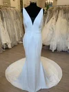 Sheath/Column V-neck Chiffon Sweep Train Wedding Dress With Flower(s) #Milly00028386