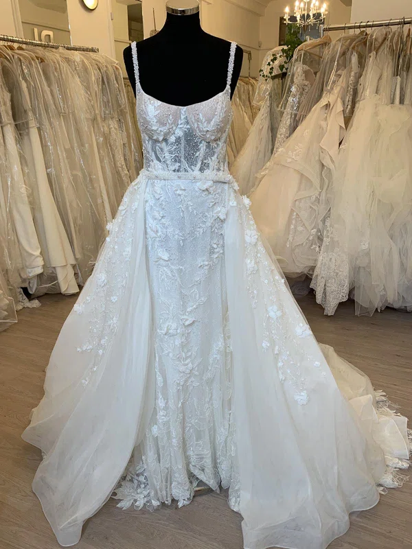 Ball Gown/Princess V-neck Tulle Court Train Wedding Dress With Pearl Detailing #Milly00028392