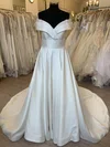 Ball Gown/Princess Off-the-shoulder Satin Court Train Wedding Dress With Ruched #Milly00028398