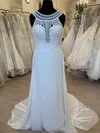 Sheath/Column Scoop Neck Chiffon Sweep Train Wedding Dress #Milly00028399