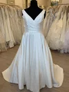 Ball Gown/Princess V-neck Satin Sweep Train Wedding Dress With Ruched #Milly00028400