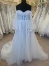 Ball Gown/Princess Off-the-shoulder Tulle Court Train Wedding Dress With Ruched #Milly00028407