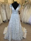 Ball Gown/Princess V-neck Tulle Lace Sweep Train Wedding Dress With Appliques Lace #Milly00028410