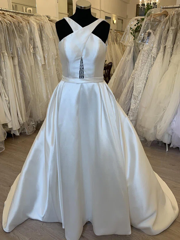 Ball Gown/Princess V-neck Satin Sweep Train Wedding Dress With Ruched Beading #Milly00028411