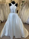 Ball Gown/Princess V-neck Satin Sweep Train Wedding Dress With Ruched Beading #Milly00028411