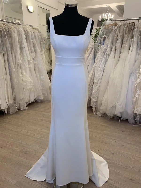 Sheath/Column Square Neckline Satin Sweep Train Wedding Dress #Milly00028412