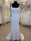 Sheath/Column Square Neckline Satin Sweep Train Wedding Dress #Milly00028412