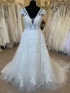 Ball Gown/Princess V-neck Tulle Sweep Train Wedding Dress With Appliques Lace #Milly00028421