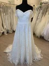 Ball Gown/Princess Off-the-shoulder Tulle Lace Sweep Train Wedding Dress With Appliques Lace #Milly00028423