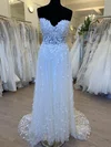 A-line Sweetheart Tulle Sweep Train Wedding Dress With Appliques Lace #Milly00028424