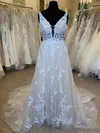 Ball Gown/Princess V-neck Glitter Court Train Wedding Dress With Appliques Lace #Milly00028428