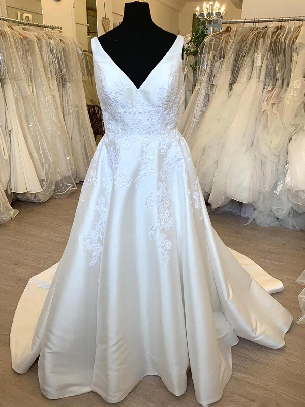 Ball Gown/Princess V-neck Satin Sweep Train Wedding Dress With Embroidered #Milly00028439
