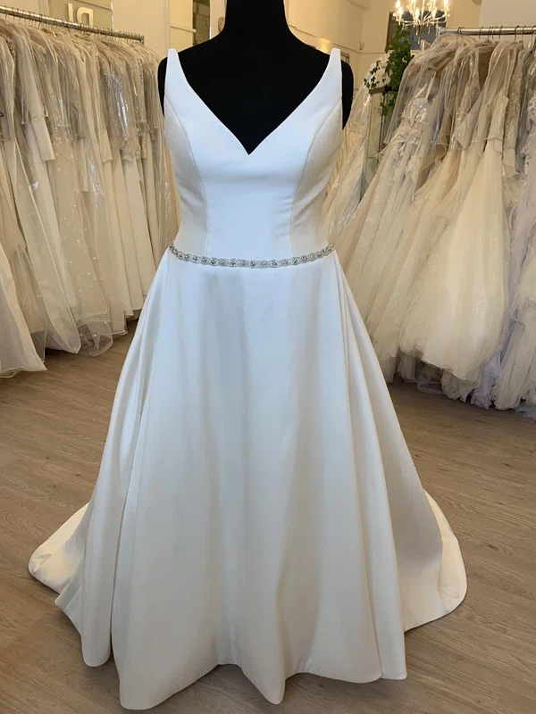 Ball Gown/Princess V-neck Satin Sweep Train Wedding Dress With Beading #Milly00028447
