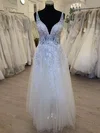 Ball Gown/Princess V-neck Tulle Floor-length Wedding Dress With Appliques Lace #Milly00028449