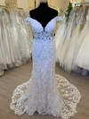 Trumpet/Mermaid Off-the-shoulder Tulle Court Train Wedding Dress With Appliques Lace #Milly00028455