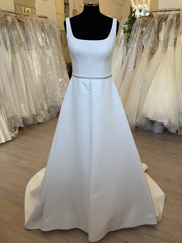 Ball Gown/Princess Square Neckline Satin Sweep Train Wedding Dress With Beading #Milly00028457