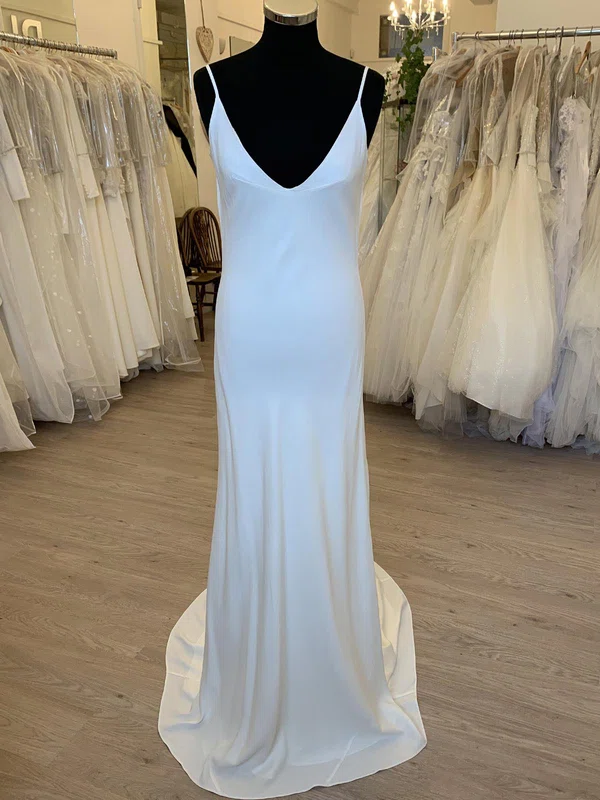 Sheath/Column V-neck Chiffon Sweep Train Wedding Dress #Milly00028460