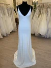 Sheath/Column V-neck Chiffon Sweep Train Wedding Dress #Milly00028460