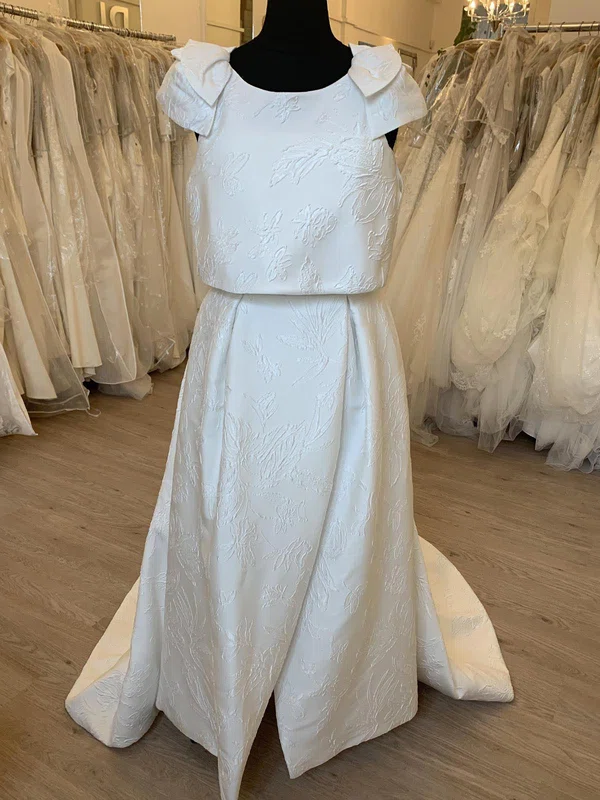 Ball Gown/Princess Scoop Neck Satin Sweep Train Wedding Dress With Ruched #Milly00028468